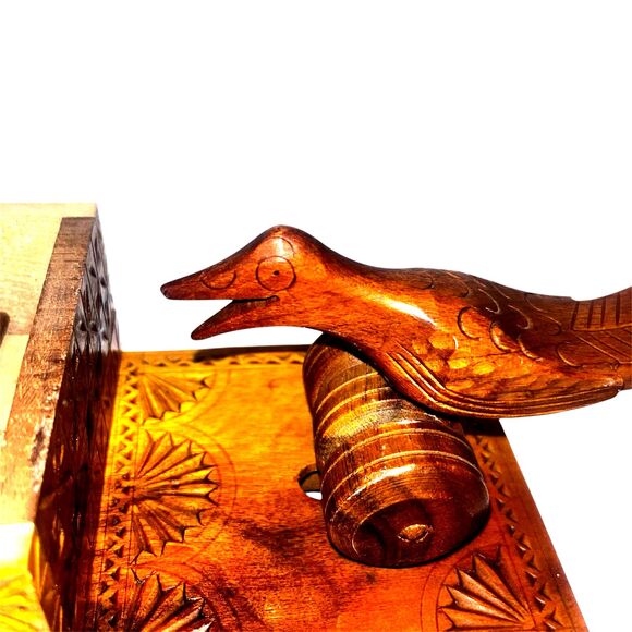 Vintage Hand Carved Wooden Bird Mechanical Cigarette Dispenser Folk Art Crank Bo - Picture 16 of 16
